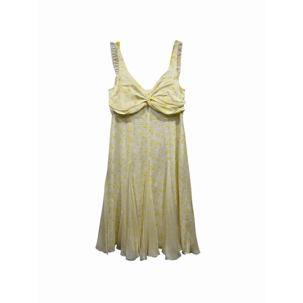cinq a sept 100% Silk Floral Yellow White Jamie DressSize 12 Twee Coquette Fairy